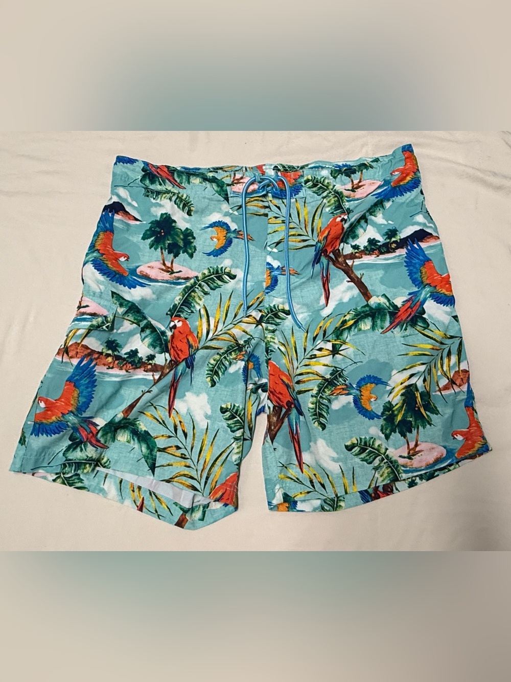 Men's Tropical Parrot Swim Trunks - Light Blue